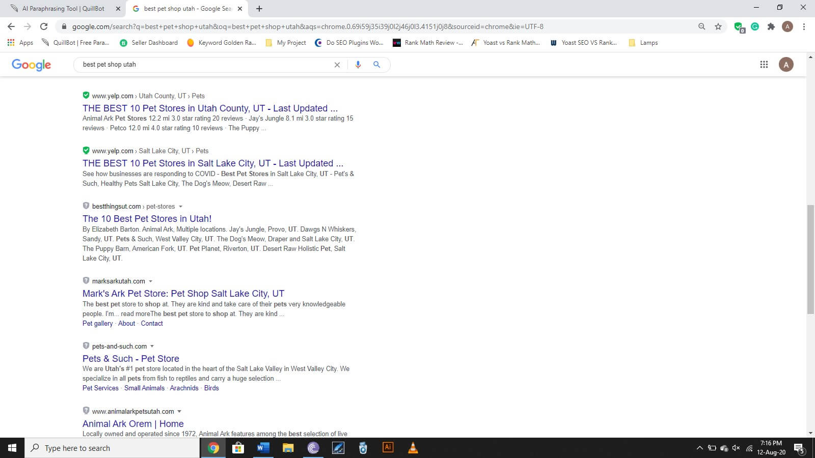 google keyword search result