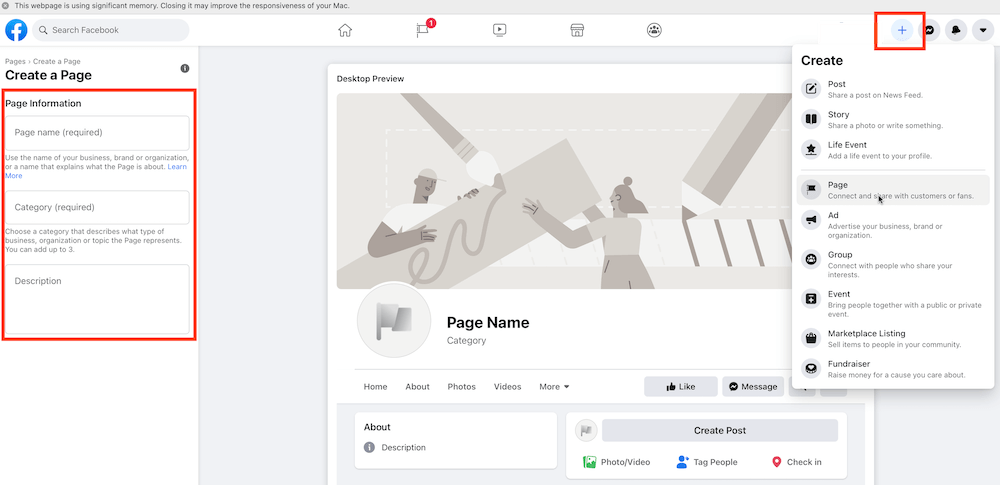 facebook page creation
