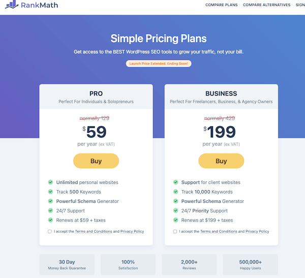 rank math seo pricing