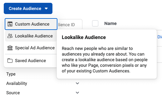 lookalike audience with custom audience option