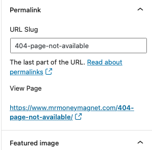 permalinks url slug 404 page error