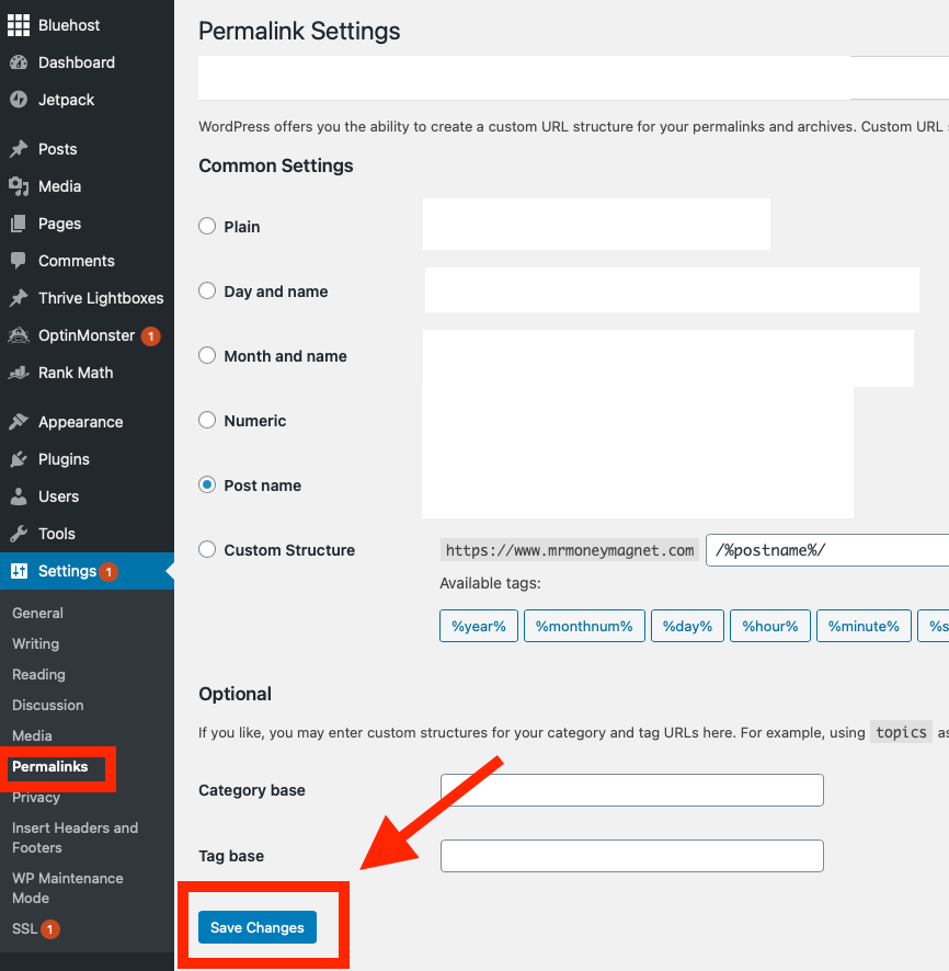 permalinks setting in owrdpress