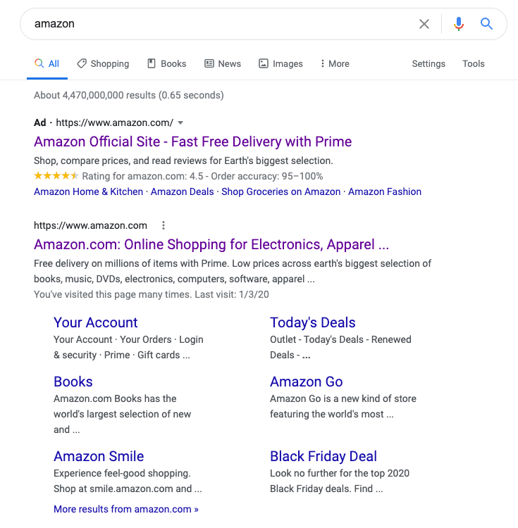 amazon search results