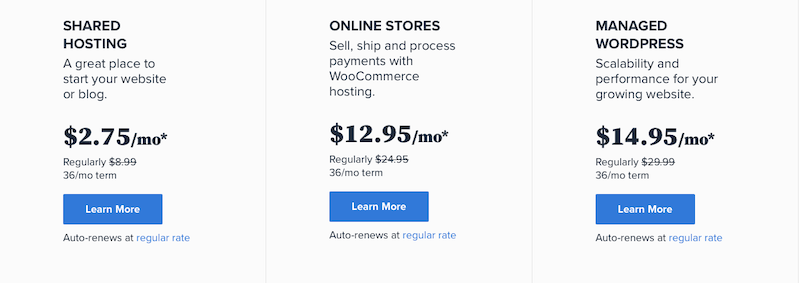 bluehost  - pricing per month
