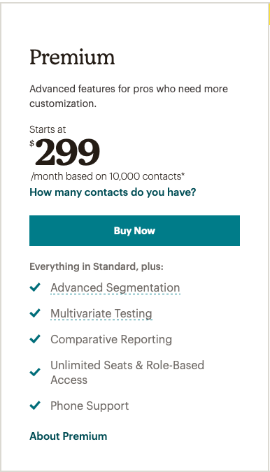 Premium Plan table