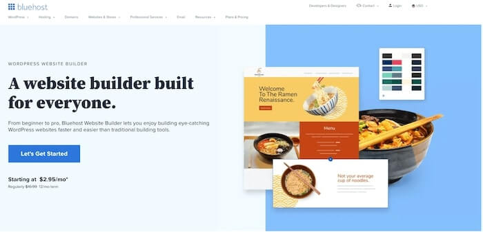 bluehost website front page